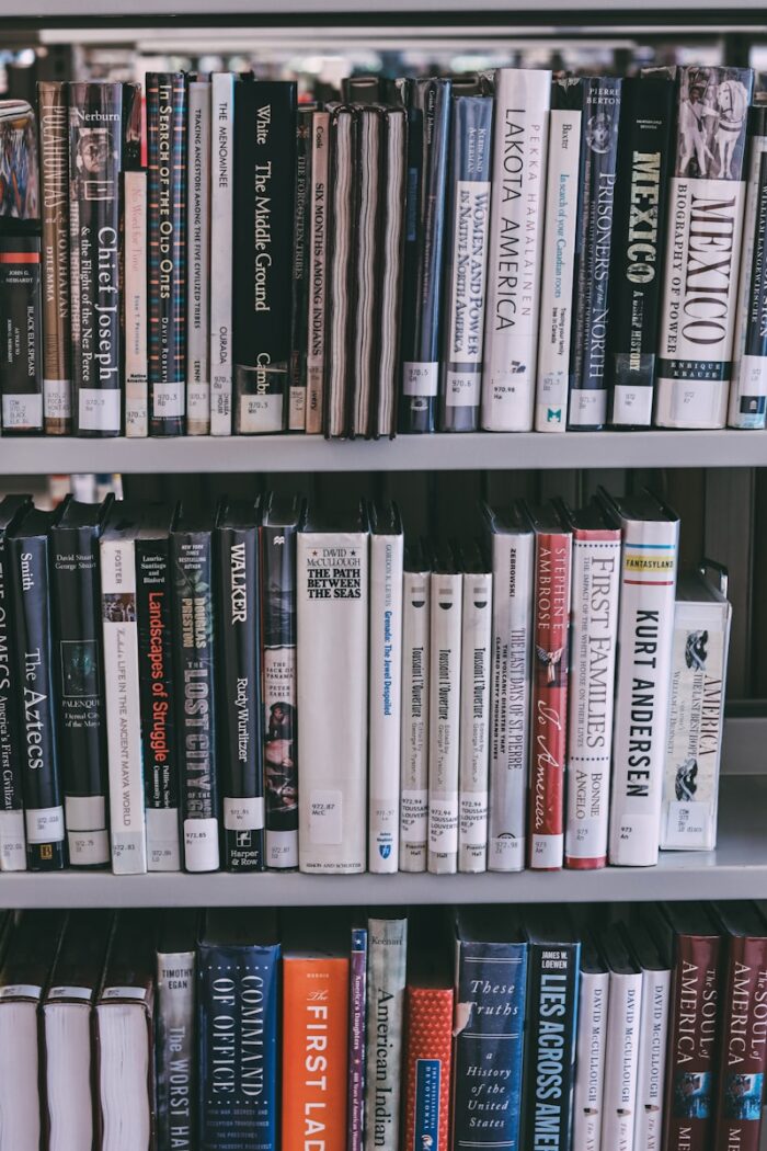 a book shelf filled with lots of books